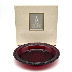 Avon 1876 Cape Cod Collection Pie Plate Server Ruby Red Glass 1992 NIB
